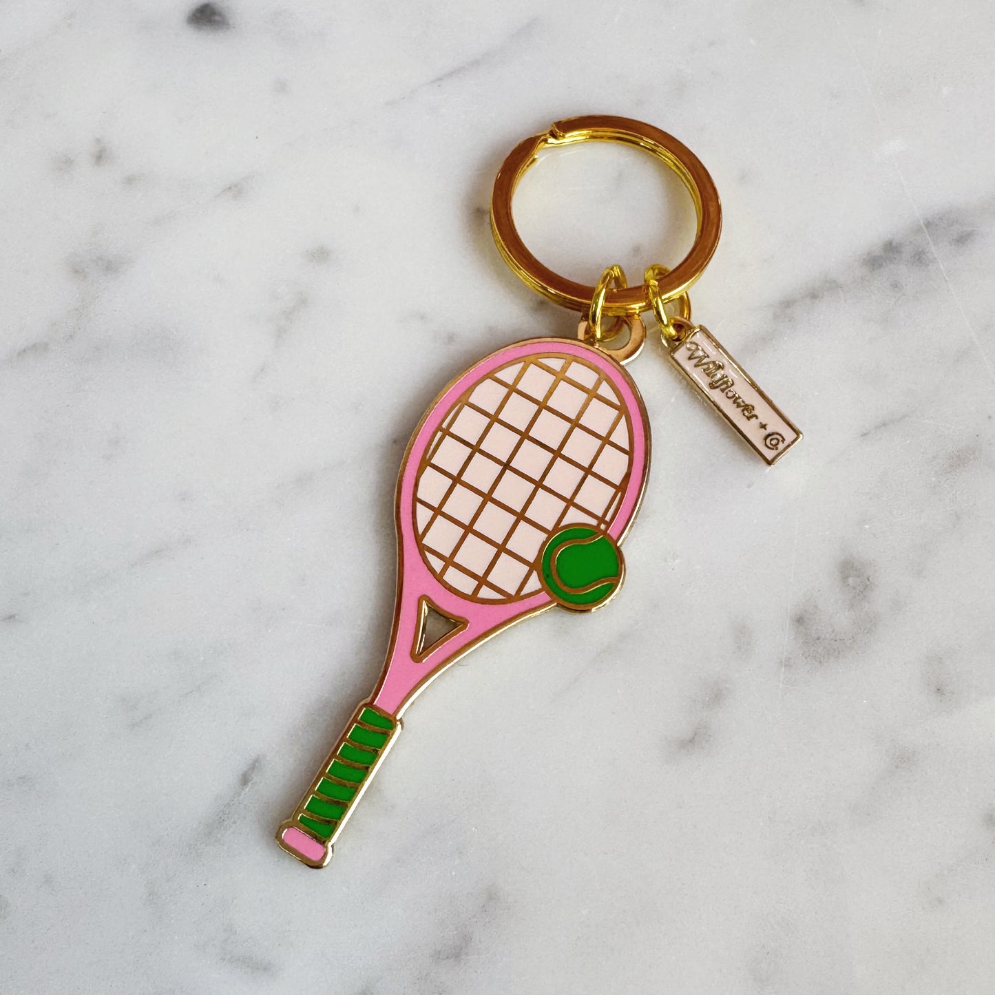 Tennis Racket Enamel Keychain, Pink