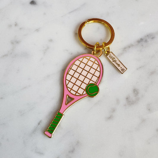 Tennis Racket Enamel Keychain, Pink