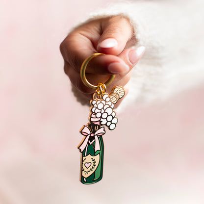 Champagne w/ Bow Enamel Keychain