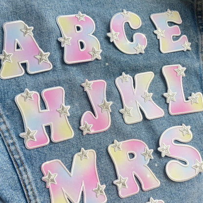 Aura Initial Letter Patch Patches for Jackets - DIY - Embroidered - Wildflower + Co (1) detail