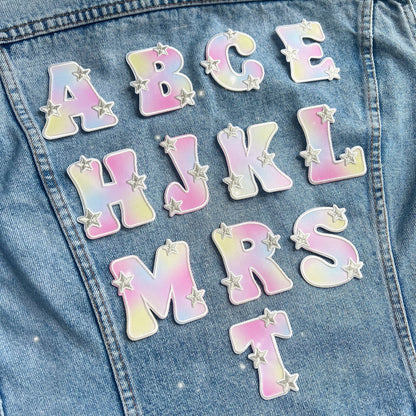 Aura Initial Letter Patch Patches for Jackets - DIY - Embroidered - Wildflower + Co (1) all on jacket