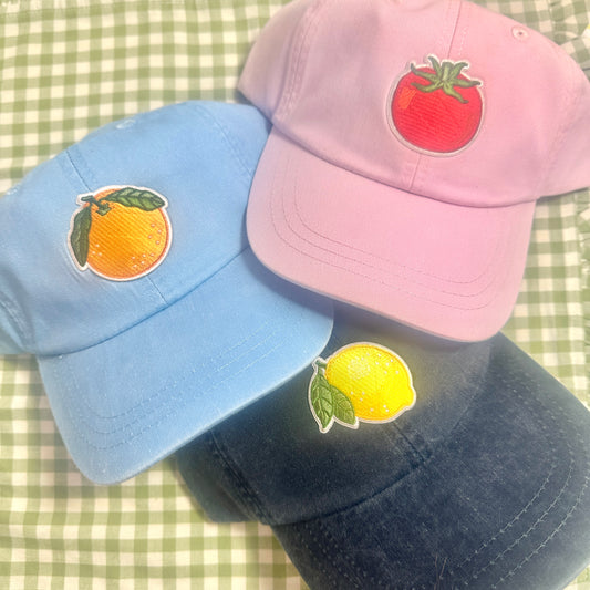 Fruit Baseball Hat- Tomato, Clementine, Lemon