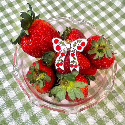 Cherry Pink Bow Enamel Pin – Soft Girl Charm