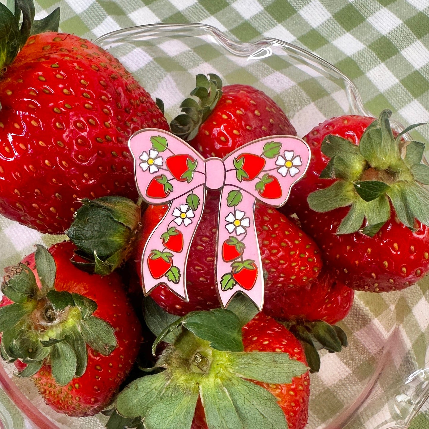 Strawberry Pink Bow Enamel Pin