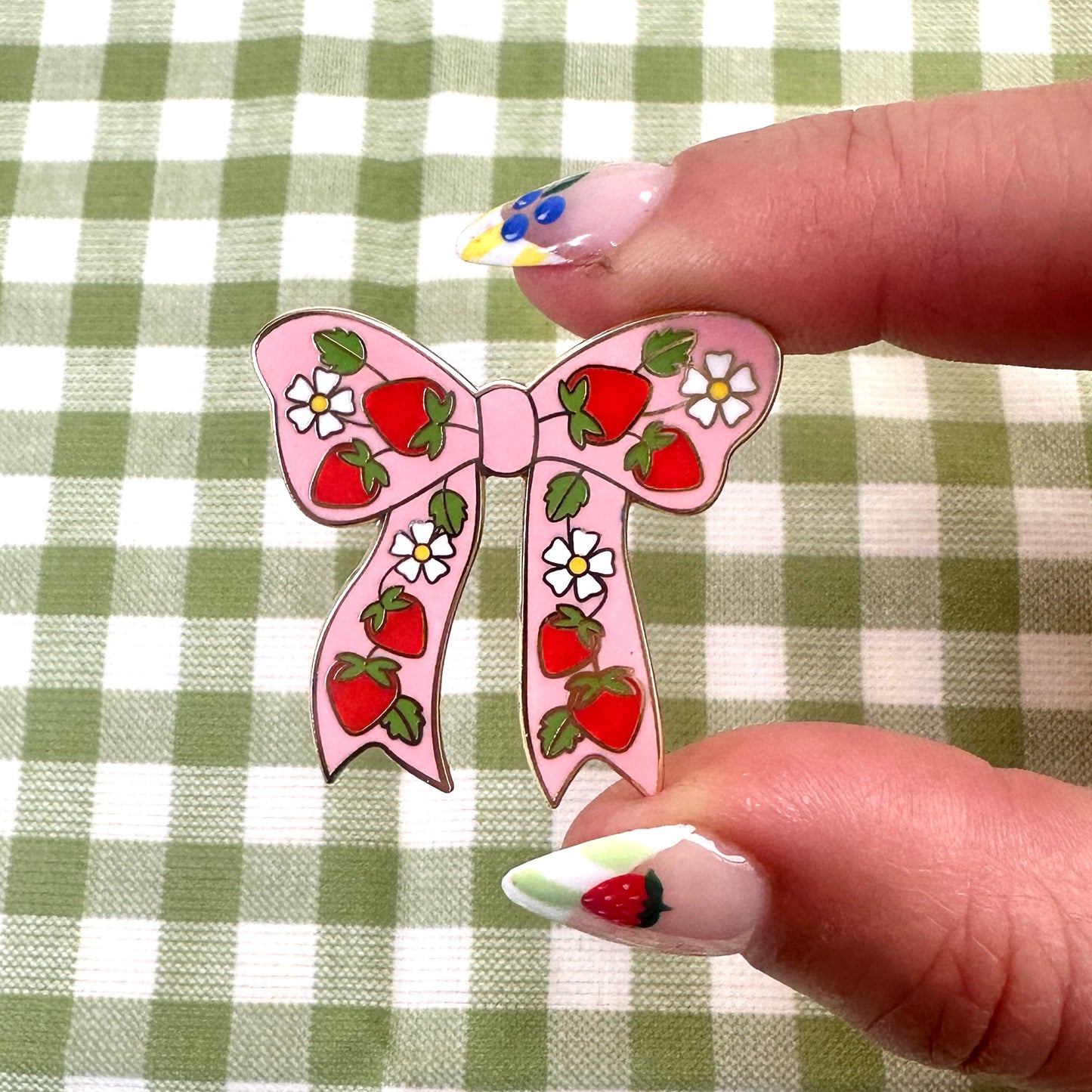 Strawberry Pink Bow Enamel Pin