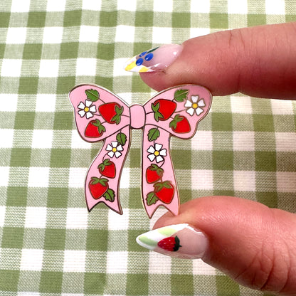Strawberry Pink Bow Enamel Pin