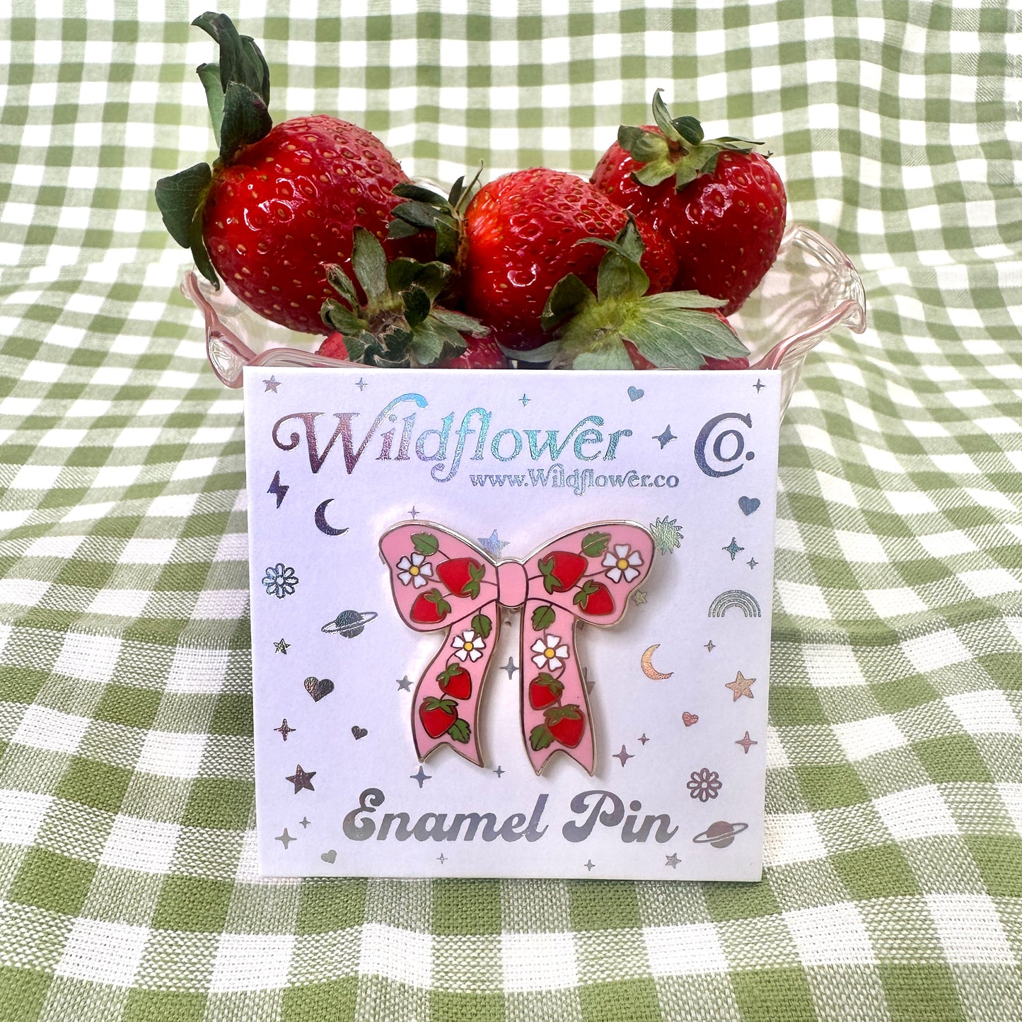 Strawberry Pink Bow Enamel Pin