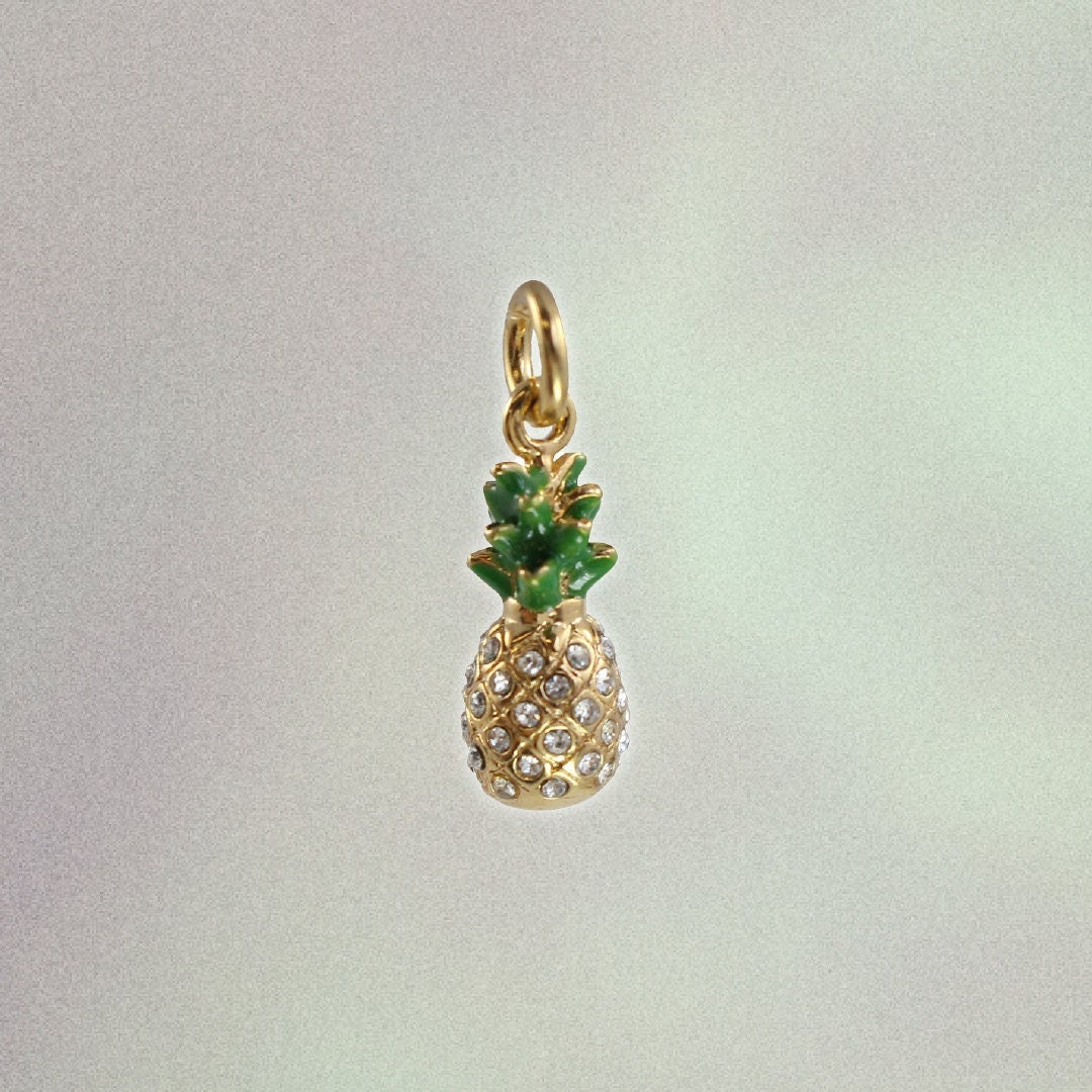 JW00270-GLD-OS Pineapple Charm Pendant Gold Pave Wildflower + Co