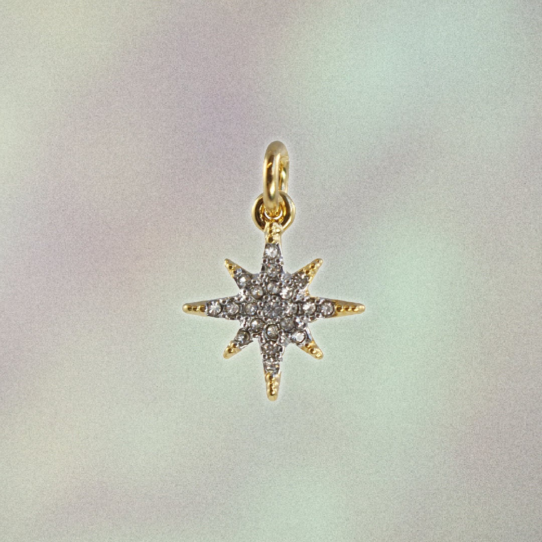 JW00311GLDOS - Pave North Star Charm - Pendant - Dainty Gold - Tiny - Delicate - Good Luck - Graduate - Graduation - Journey - Adventure - Wanderlust  - Wildflower + Co. 