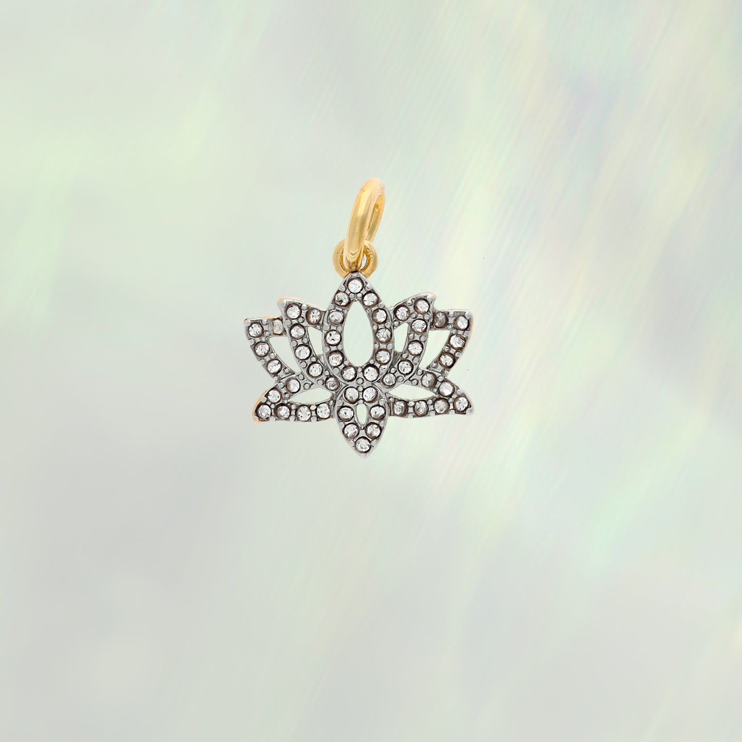 Dainty Gold Pave Lotus Charm