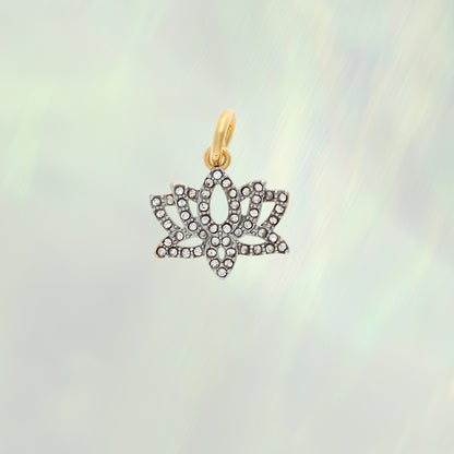 Dainty Gold Pave Lotus Charm