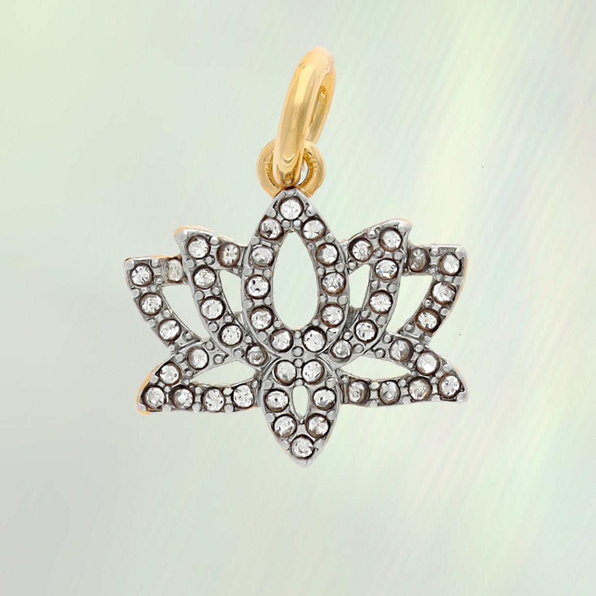 Dainty Gold Pave Lotus Charm