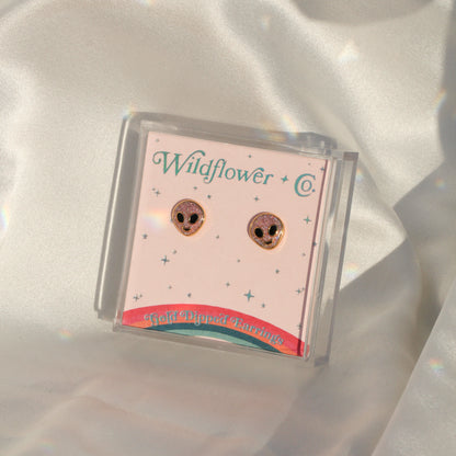 Alien Stud Earrings, Lilac Glitter