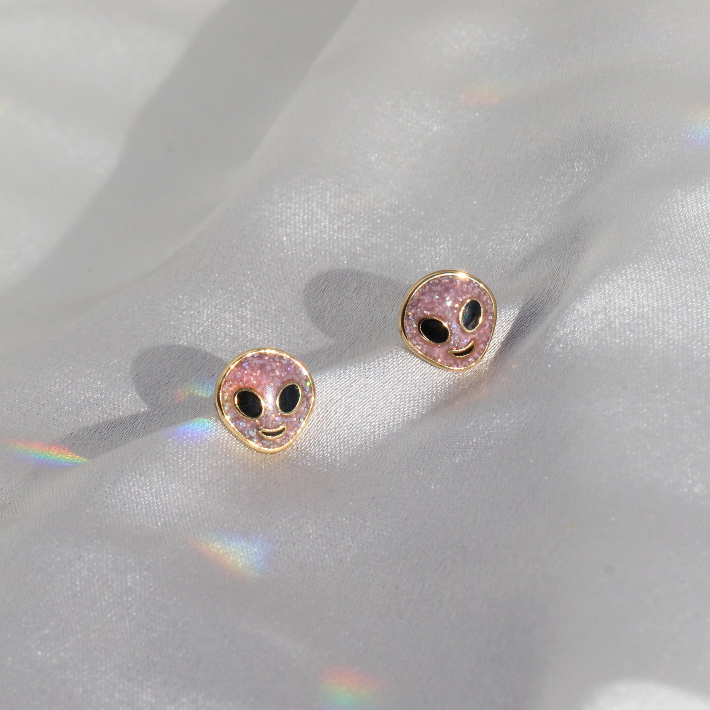 Alien Stud Earrings, Lilac Glitter