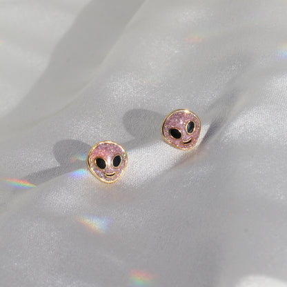 Alien Stud Earrings, Lilac Glitter
