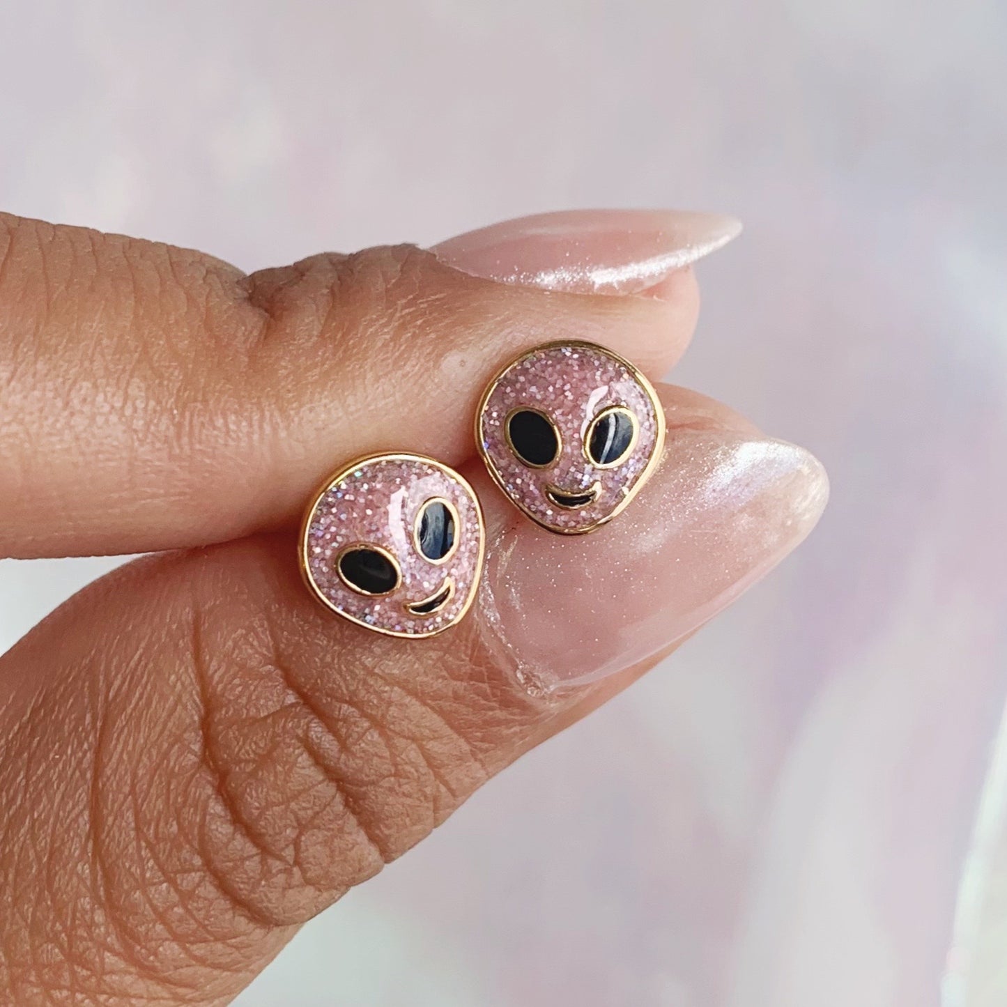Alien Stud Earrings, Lilac Glitter