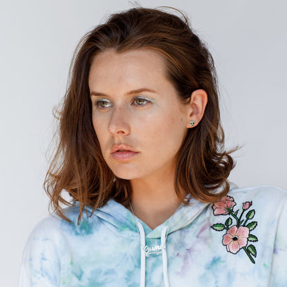 JW00425-MNT-OS-R - Alien Stud Earrings, Mint Glitter - Wildflower + Co model2