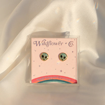 JW00425-MNT-OS-R - Alien Stud Earrings, Mint Glitter - Wildflower + Co box