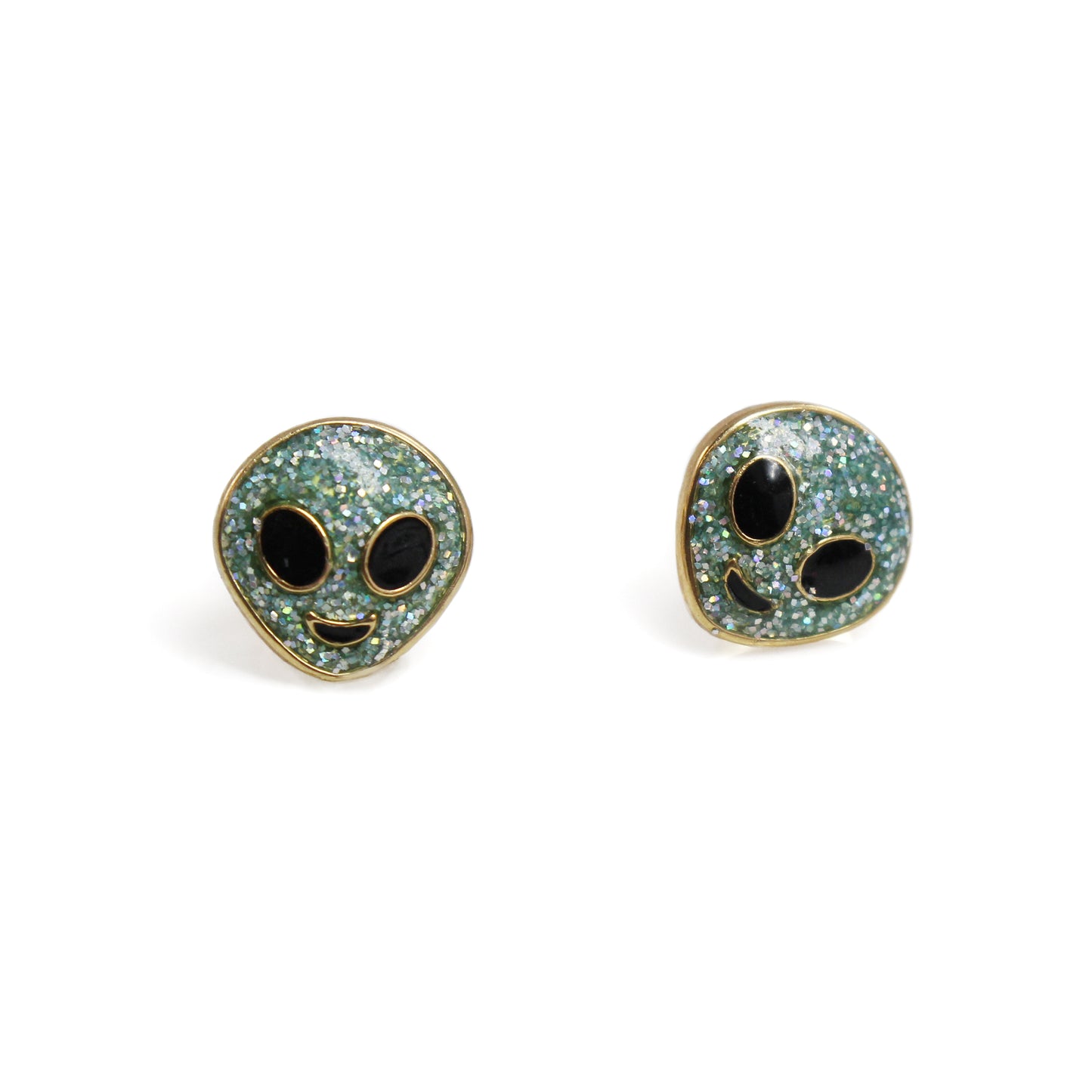 JW00425-MNT-OS-R - Alien Stud Earrings, Mint Glitter - Wildflower + Co floating