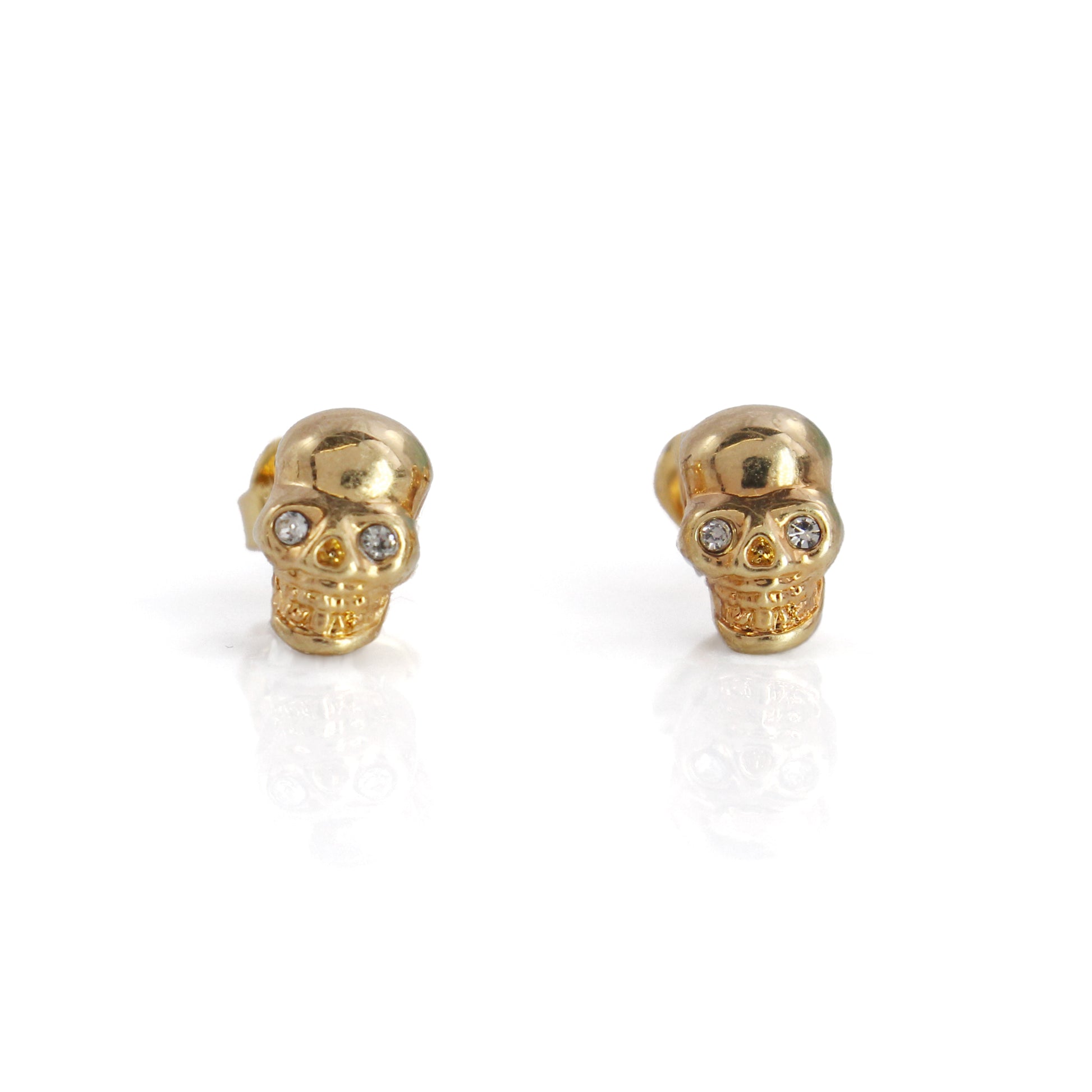 JW00438-GLD-OS-R - Tiny Skull Stud Earrings - Gold - Wildflower + Co. Jewelry Gifting floating