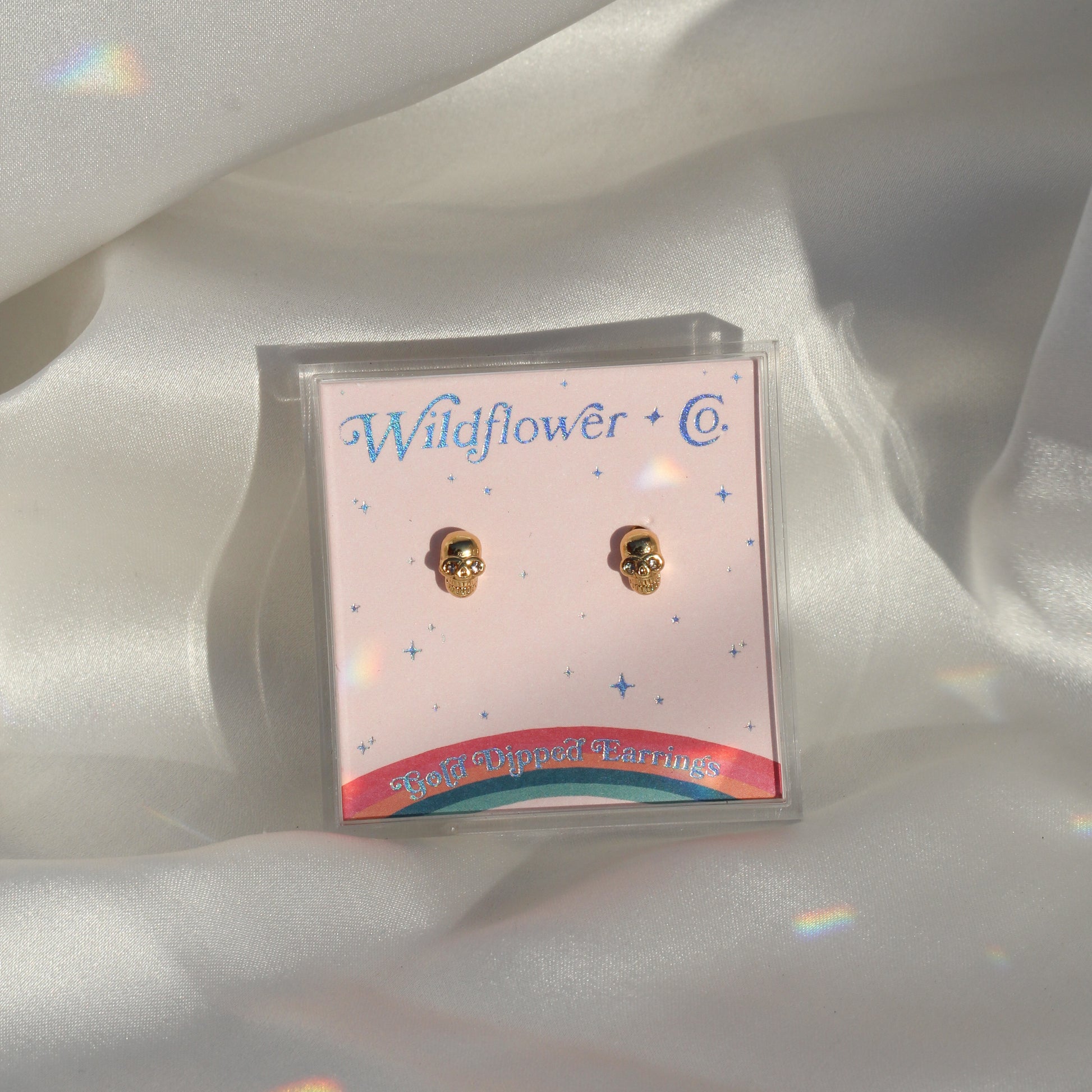 JW00438-GLD-OS-R - Tiny Skull Stud Earrings - Gold - Wildflower + Co. Jewelry Gifting BOXED