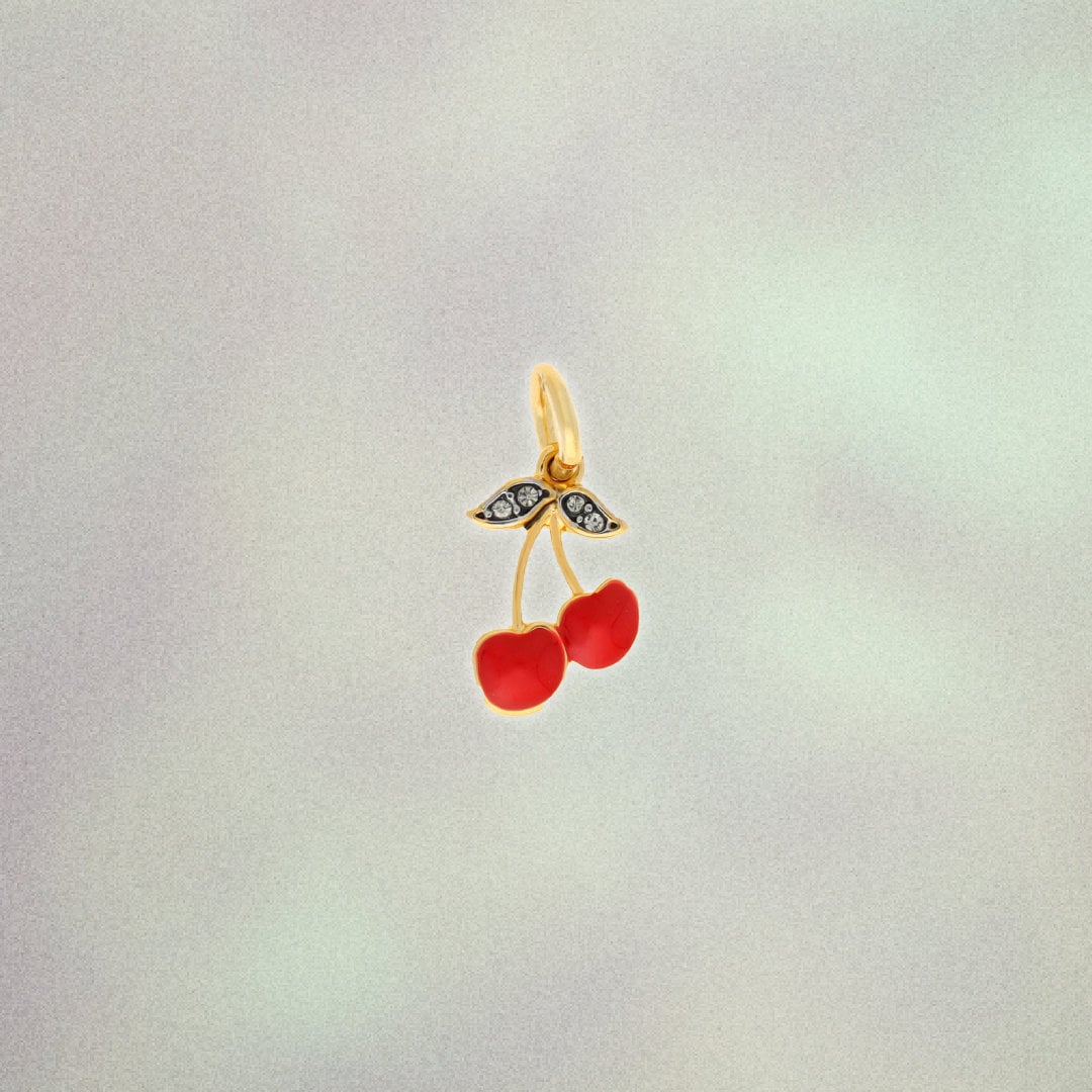 JW00592-GLD-OS-R- Cherry Charm - Red & Gold - Cute - Cherries Cherry Girl Cherry Bomb - Wildflower +Co. Custom Charm Jewelry Personalized Gifts BC Crop Styled