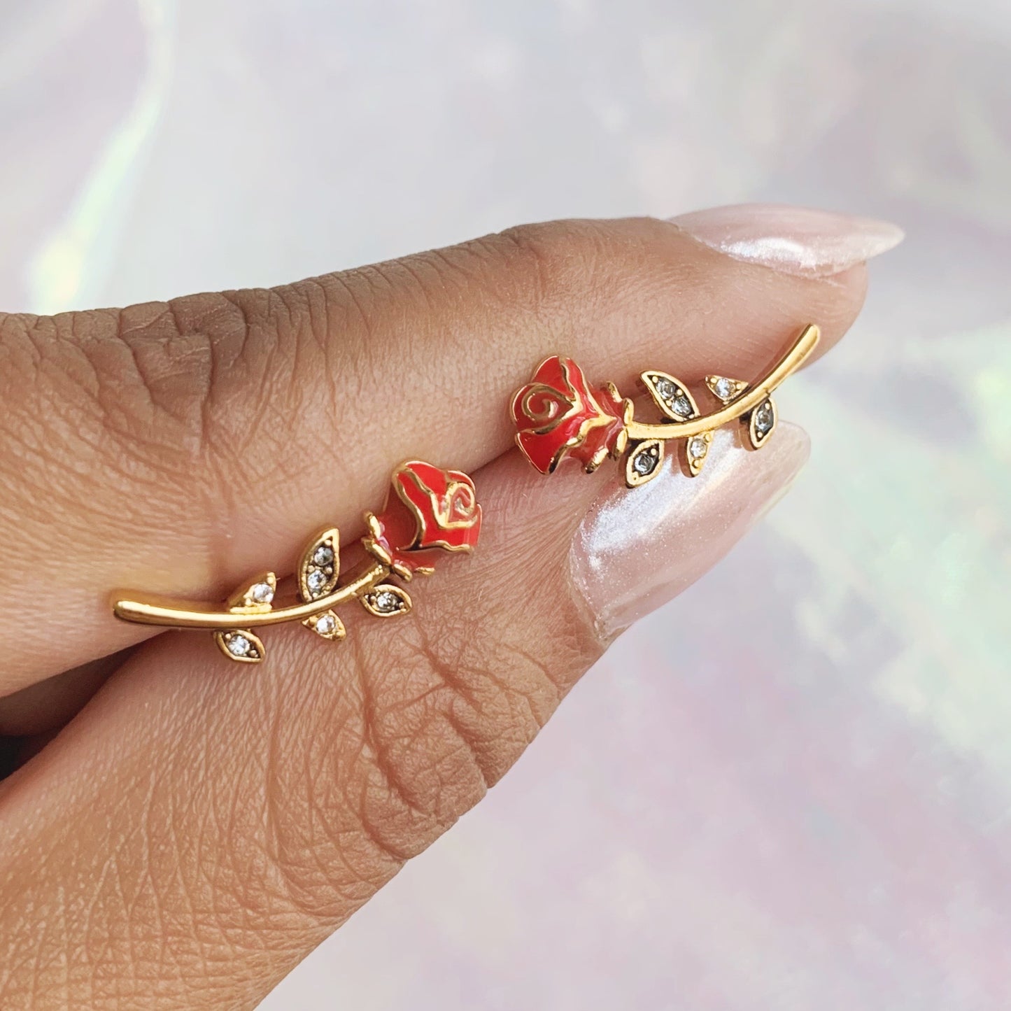 Rose Climber Earrings, Red