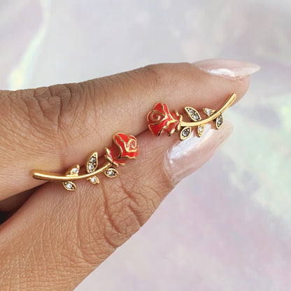 Rose Climber Earrings, Red