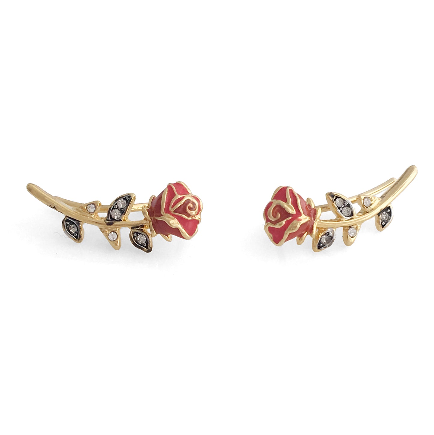 JW00598-GLD-OS-R - Red Rose Climber Earrings, Gold - Wildflower + Co floating