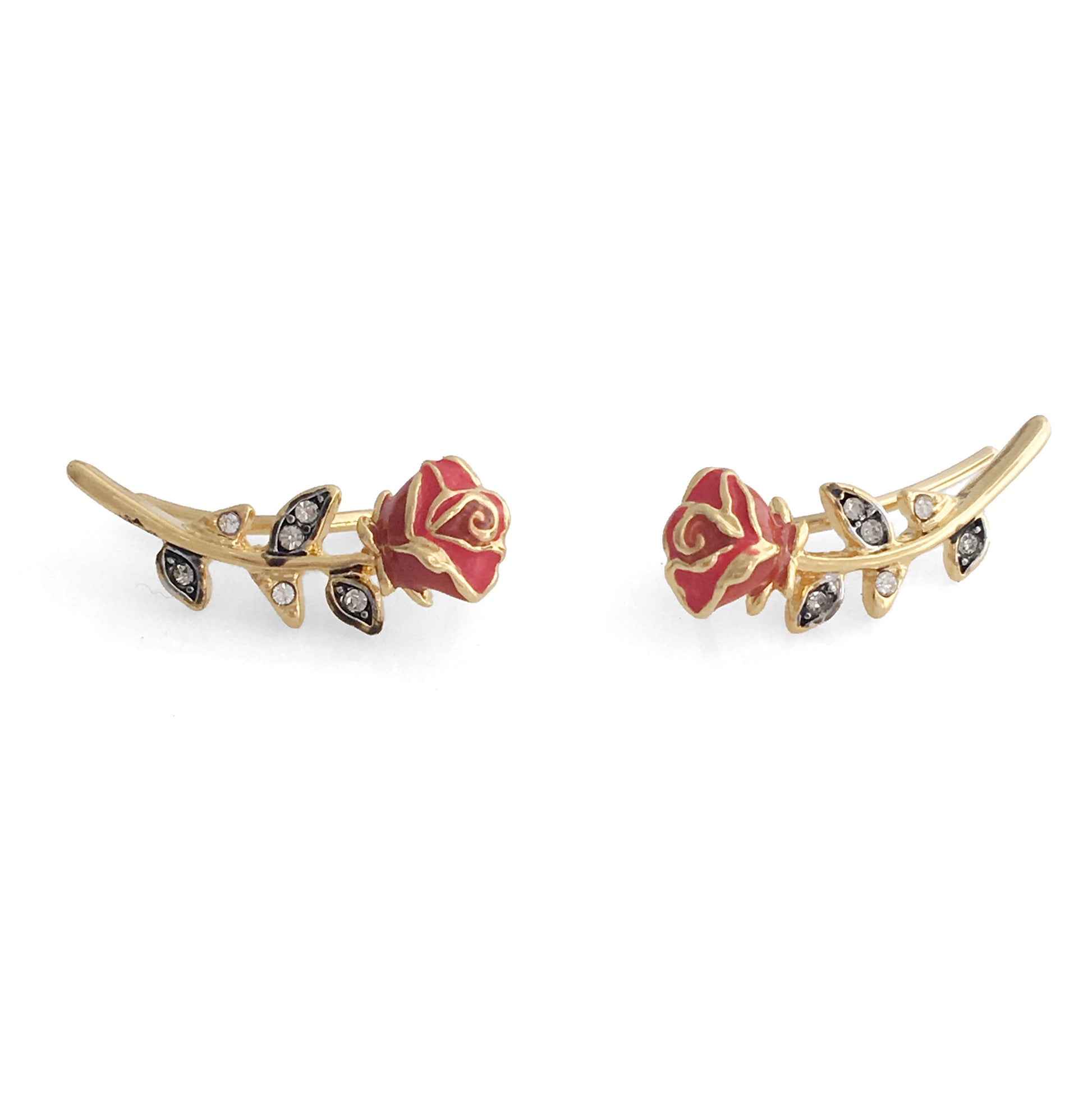 JW00598-GLD-OS-R - Red Rose Climber Earrings, Gold - Wildflower + Co floating