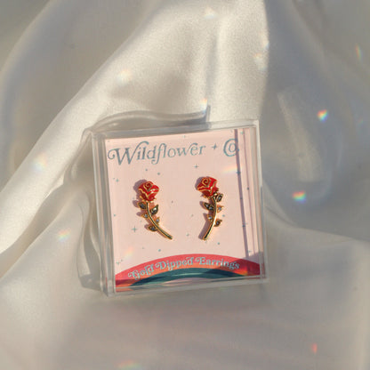 Rose Climber Earrings, Red