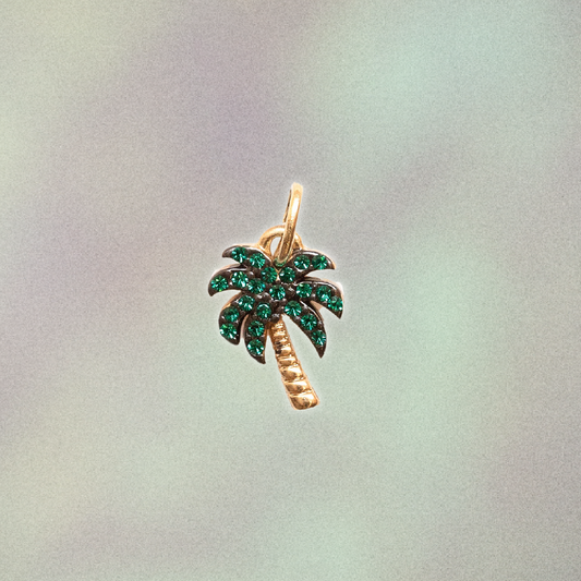 JW00682-GLD-OS - Palm Tree Charm - Pave Crystal & Gold - Wildflower + Co 