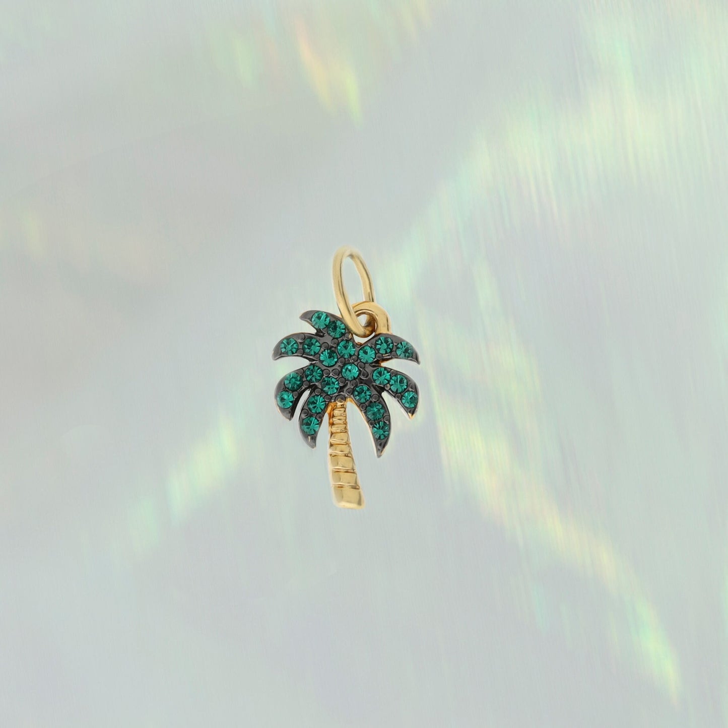 JW00682-GLD-OS - Palm Tree Charm - Pave Crystal & Gold - Wildflower + Co -