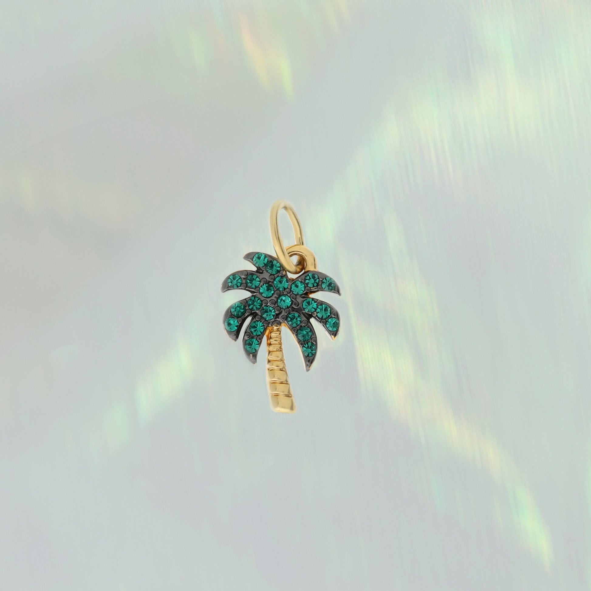 JW00682-GLD-OS - Palm Tree Charm - Pave Crystal & Gold - Wildflower + Co -