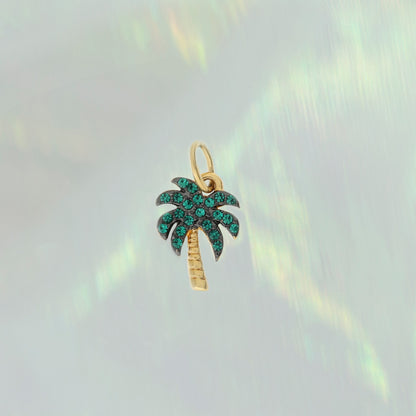 JW00682-GLD-OS - Palm Tree Charm - Pave Crystal & Gold - Wildflower + Co -
