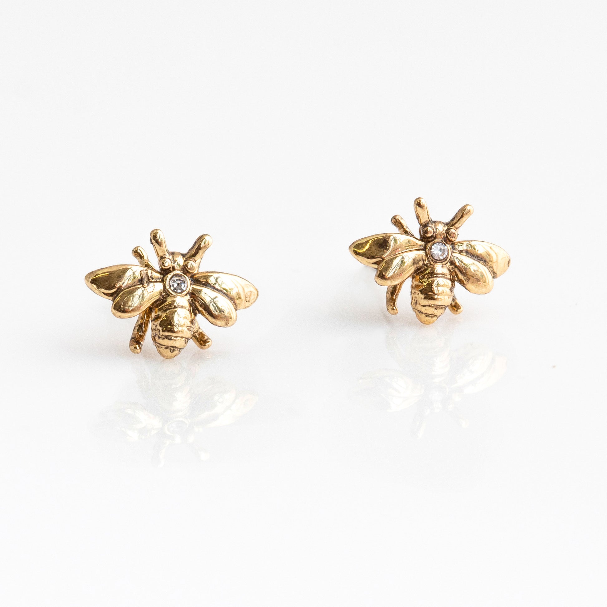 JW00685-GLD-OS - Bee Stud Earrings - Tiny Gold - Cute Earrings - Wildflower + Co. Jewelry Gift  floating