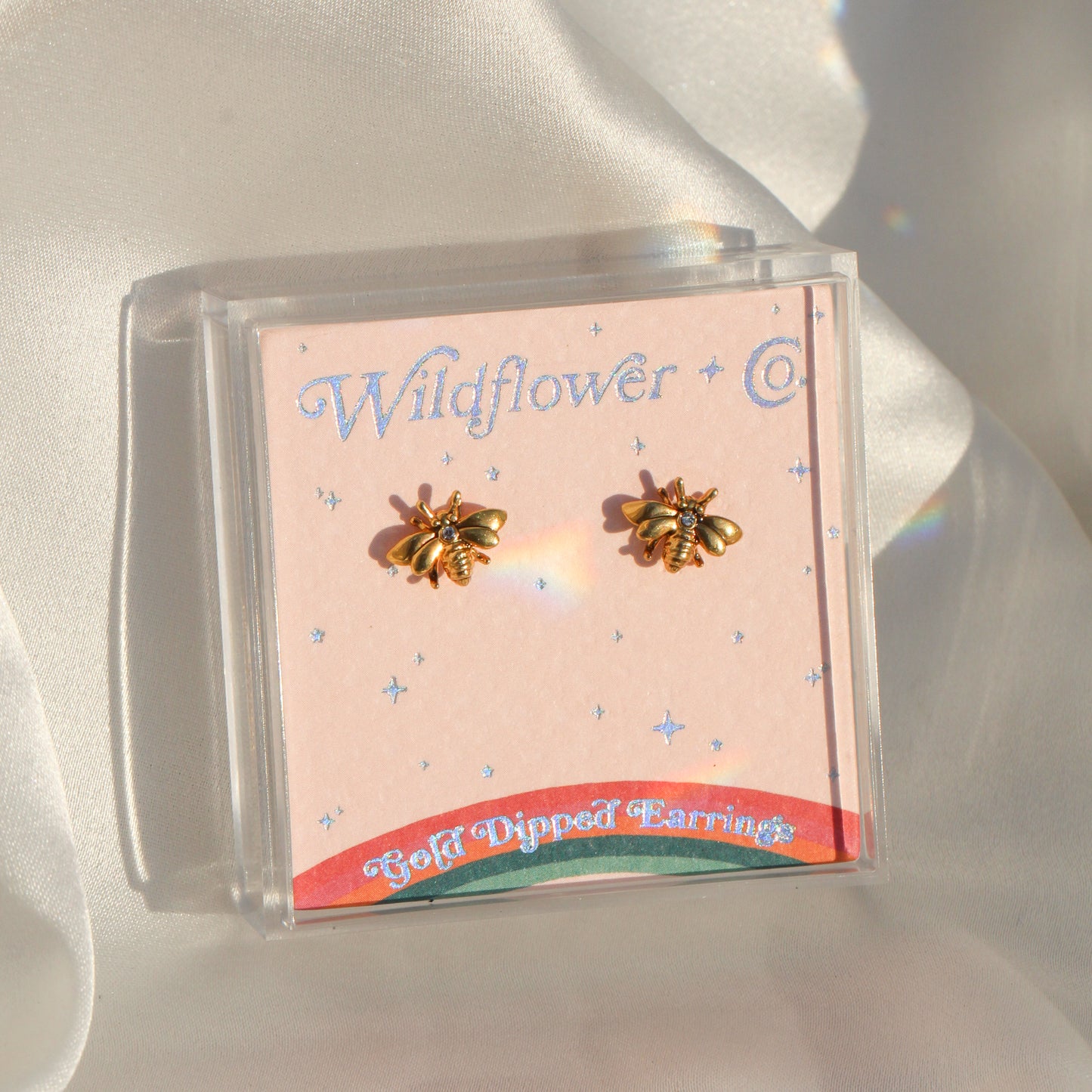 JW00685-GLD-OS - Bee Stud Earrings - Tiny Gold - Cute Earrings - Wildflower + Co. Jewelry Gift BOXED 