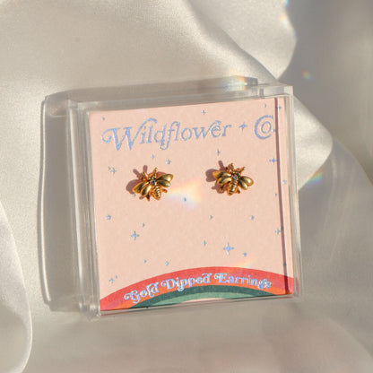 JW00685-GLD-OS - Bee Stud Earrings - Tiny Gold - Cute Earrings - Wildflower + Co. Jewelry Gift BOXED 