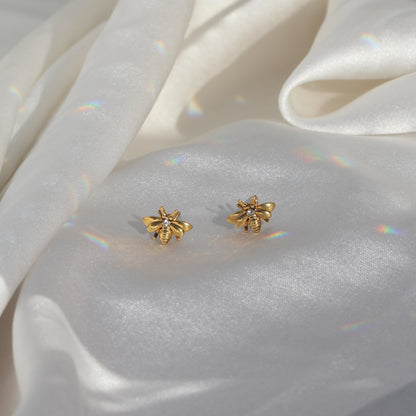 JW00685-GLD-OS - Bee Stud Earrings - Tiny Gold - Cute Earrings - Wildflower + Co. Jewelry Gift BOXED satin