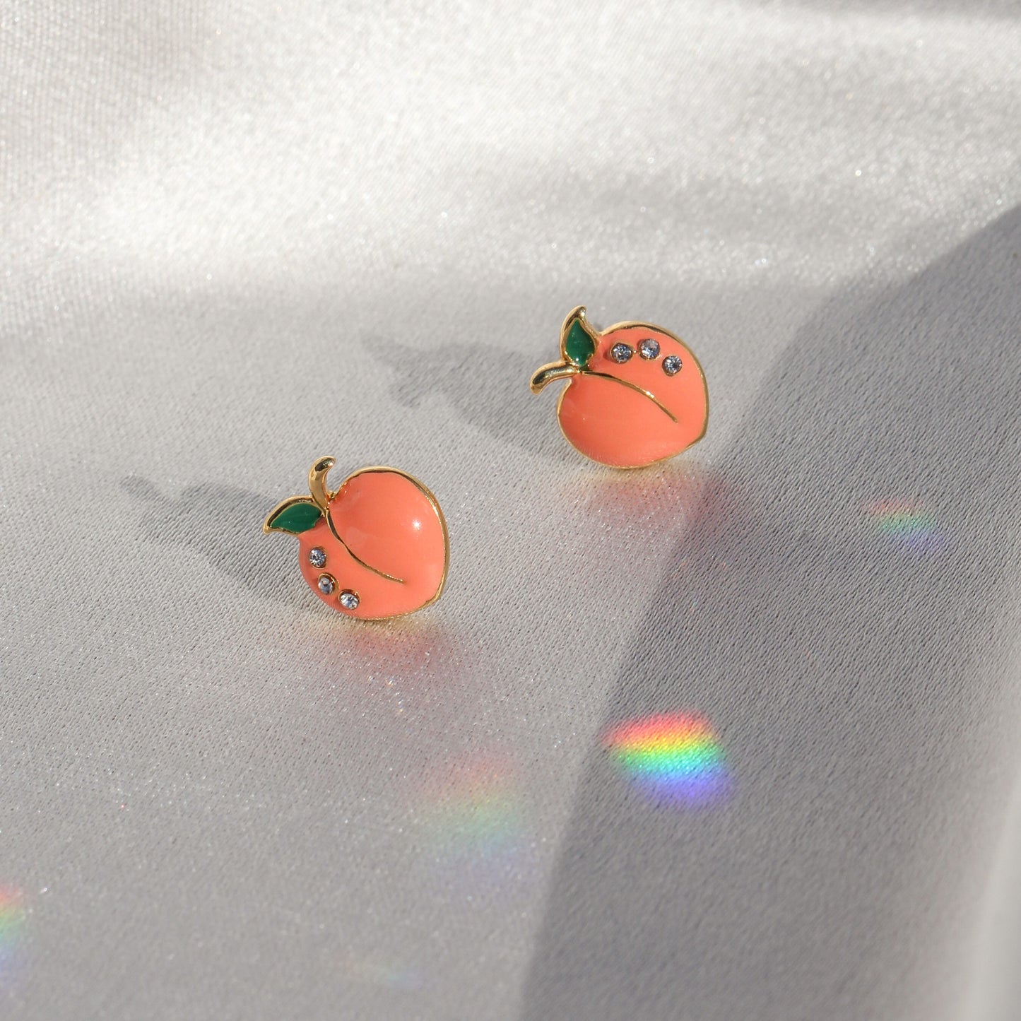 JW00691-GLD-OS - Peach Stud Earrings, Pave Crystal & Gold - Wildflower + Co satin