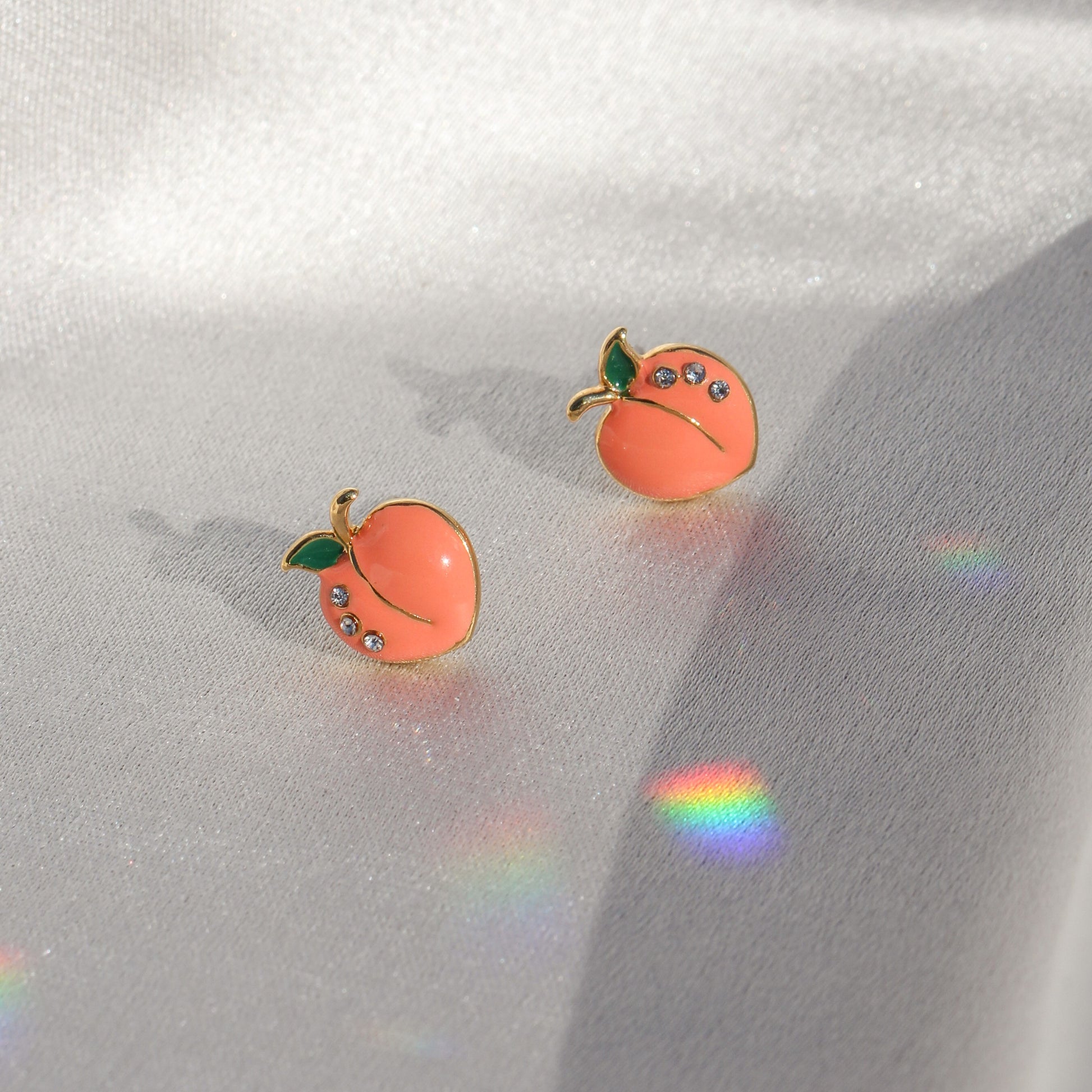 JW00691-GLD-OS - Peach Stud Earrings, Pave Crystal & Gold - Wildflower + Co satin