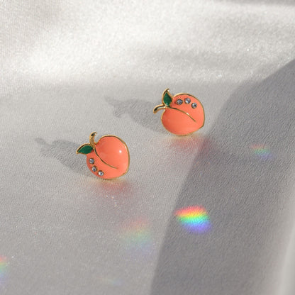 JW00691-GLD-OS - Peach Stud Earrings, Pave Crystal & Gold - Wildflower + Co satin