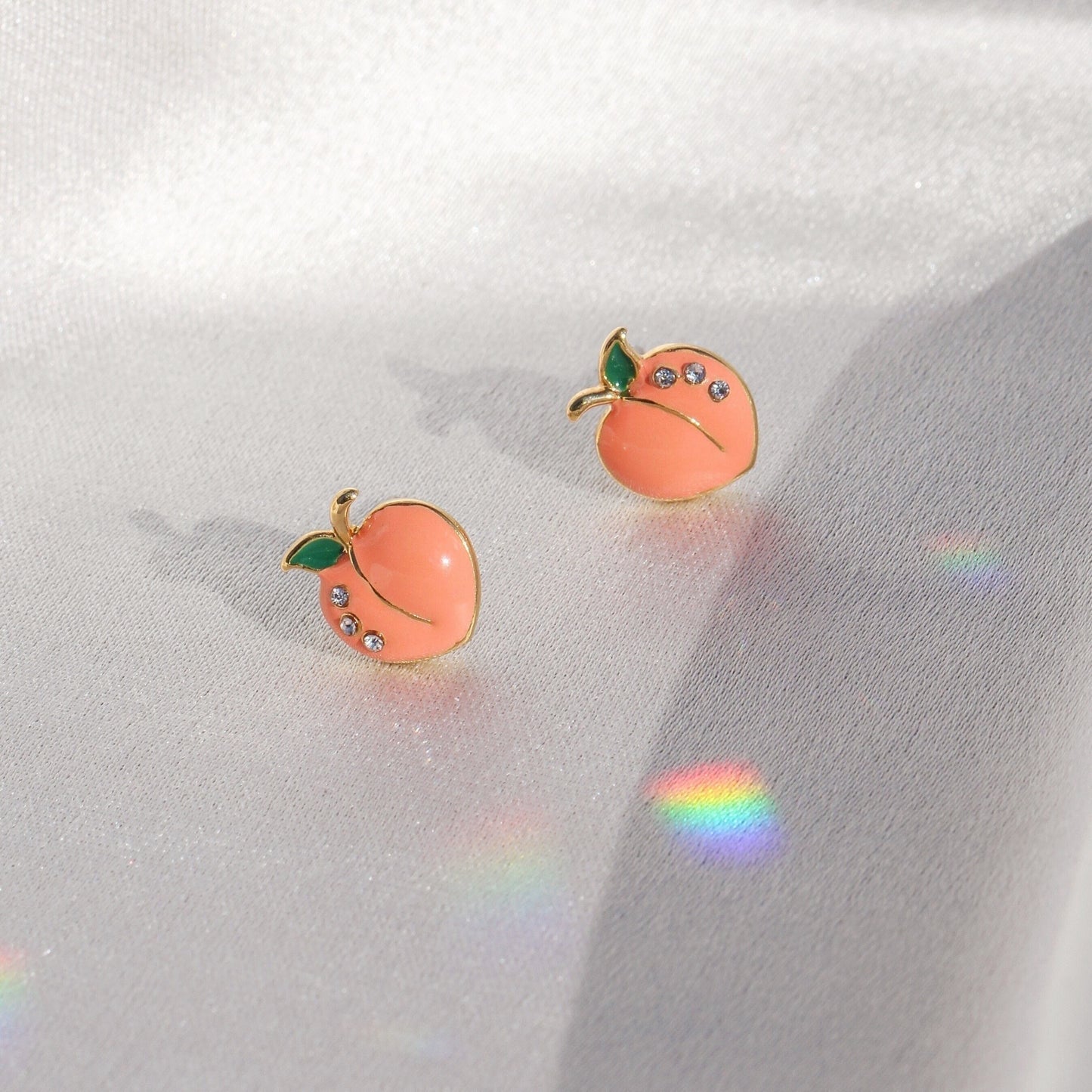 JW00691-GLD-OS - Peach Stud Earrings, Pave Crystal & Gold - Wildflower + Co satin