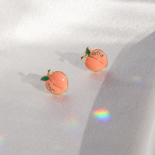 JW00691-GLD-OS - Peach Stud Earrings, Pave Crystal & Gold - Wildflower + Co satin