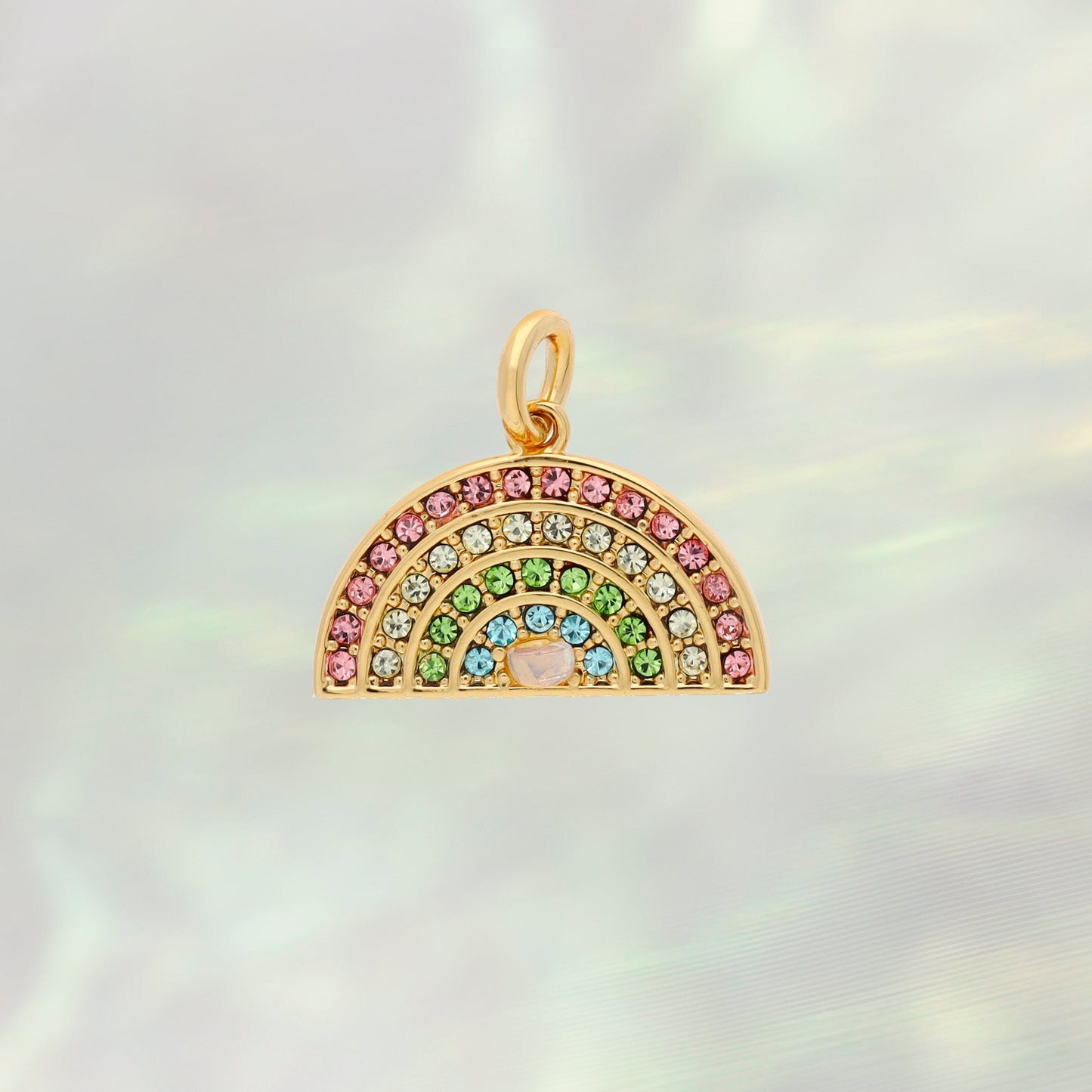 JW00877-GLD-OS - Rainbow Charm- Pastel Pave _ Gold - floating