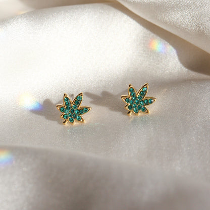 JW00886-GLD-OS-R - Weed Stud Earrings - Wildflower + Co satin