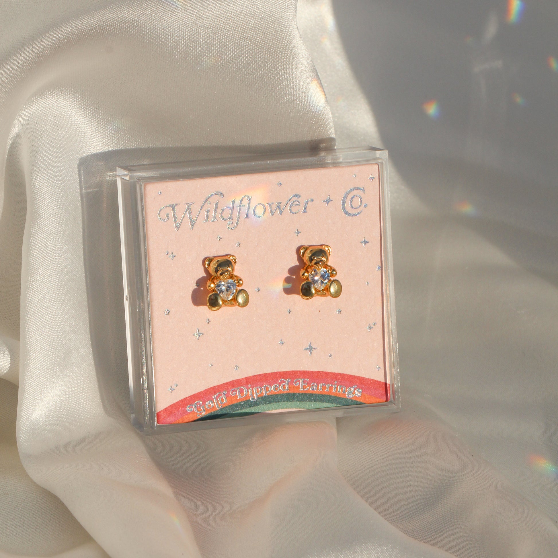 JW00945-GLD-OS - Teddy Bear Stud Earrings - Dainty Gold Accessories - Wildflower & Co (1) box