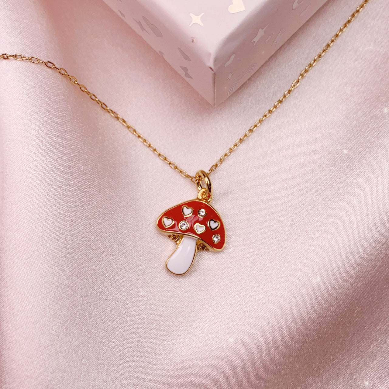 Mushroom Charm Necklace - Red