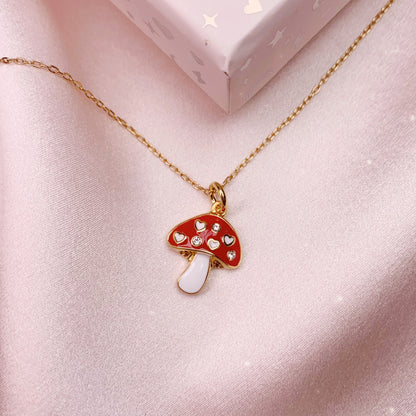 Mushroom Charm Necklace - Red