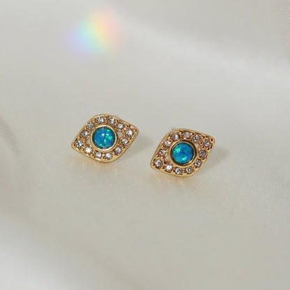 JW01004-GLD-OS - Evil Eye Stud Earrings, Blue Opal & Pave - Wildflower + Co (1)